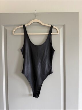 Black leather bodysuit